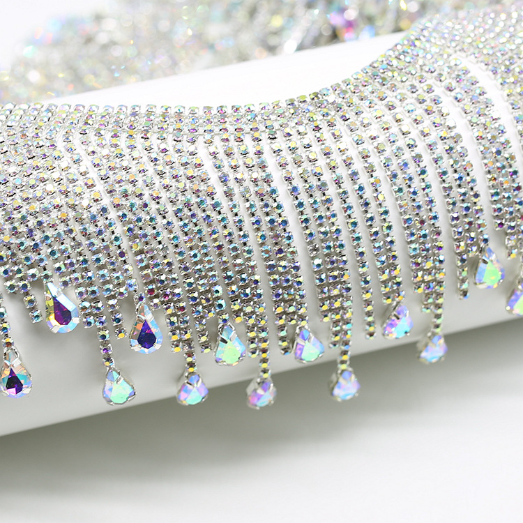 AB color water drop tassel claw chain, fancy code chain, water diamond chain, direct sales from the factory for export pic 9