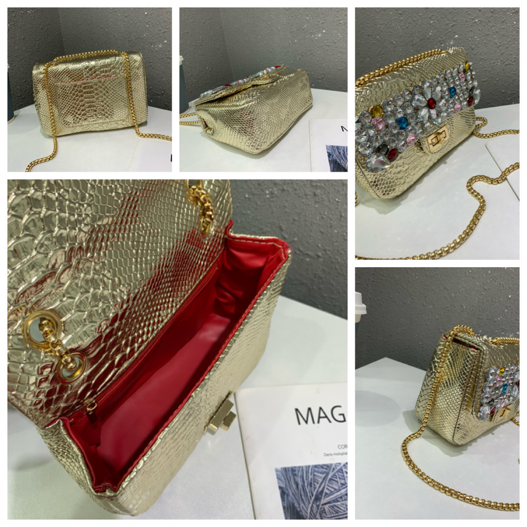Chanel snake-patterned diamond bag, single-shoulder crossbody bag, crystal gemstone hot mom bag, flower sequined chain bag, water diamond bag pic 18