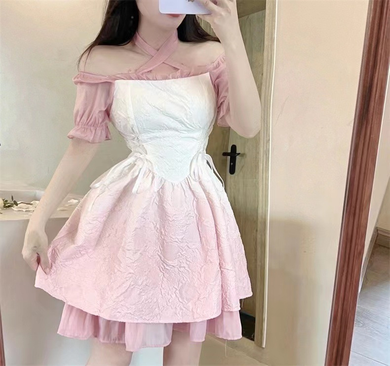 度假风蓬蓬裙奶甜收腰鱼骨绝美泡泡袖渐变法式初恋别致连衣裙详情10