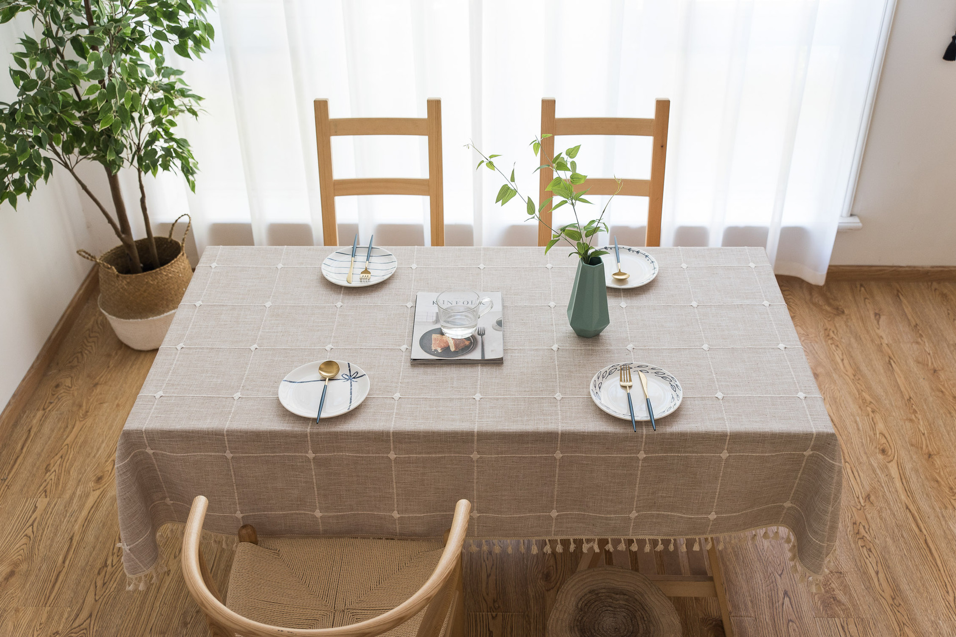 Cross-border Amazon farmhouse antique embroidery party tablecloth, cotton and linen outdoor linen coarse linen waterproof cover tablecloth pic 18