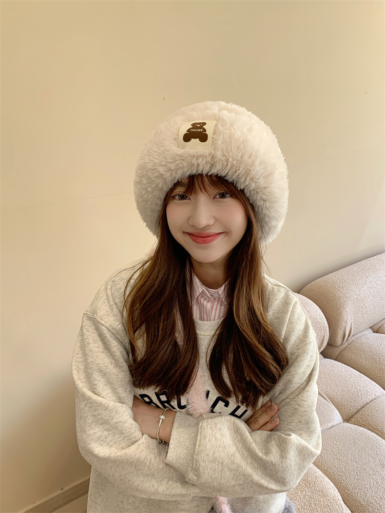 Sheepskin fleece headwear and ear-protecting hat, big head collar to show off face, little Northeast Mongolian cold-proof knitted hat, cute little bear pic 6
