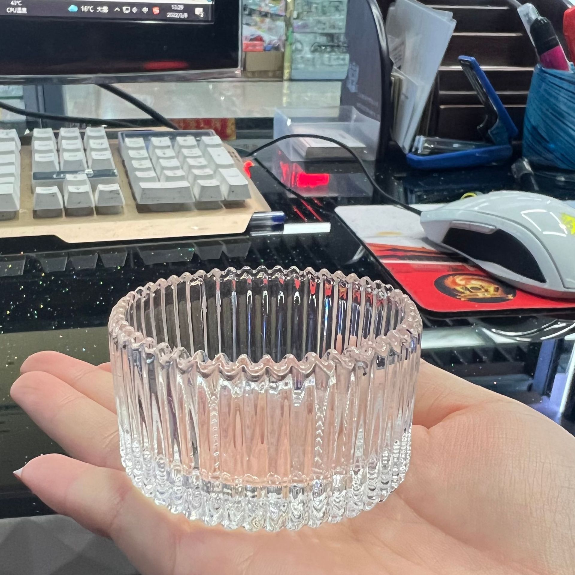 Small round candle holder, candle stand, glass candle holder, household crystal decorated candle holder, atmosphere pic 4