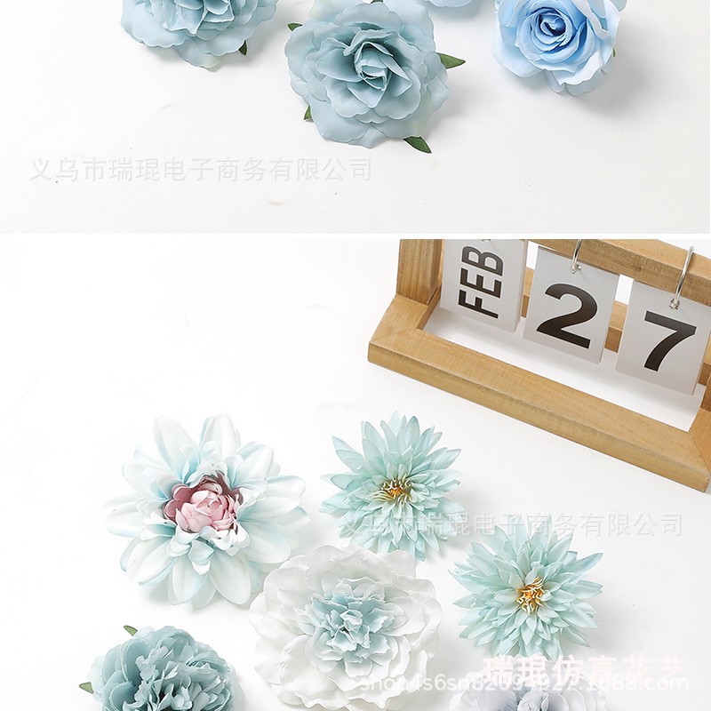 Blue artificial flowers, artificial flowers, silk flowers, roses, hydrangeas, peony flower heads, diy handcrafted materials, wedding decorations pic 9