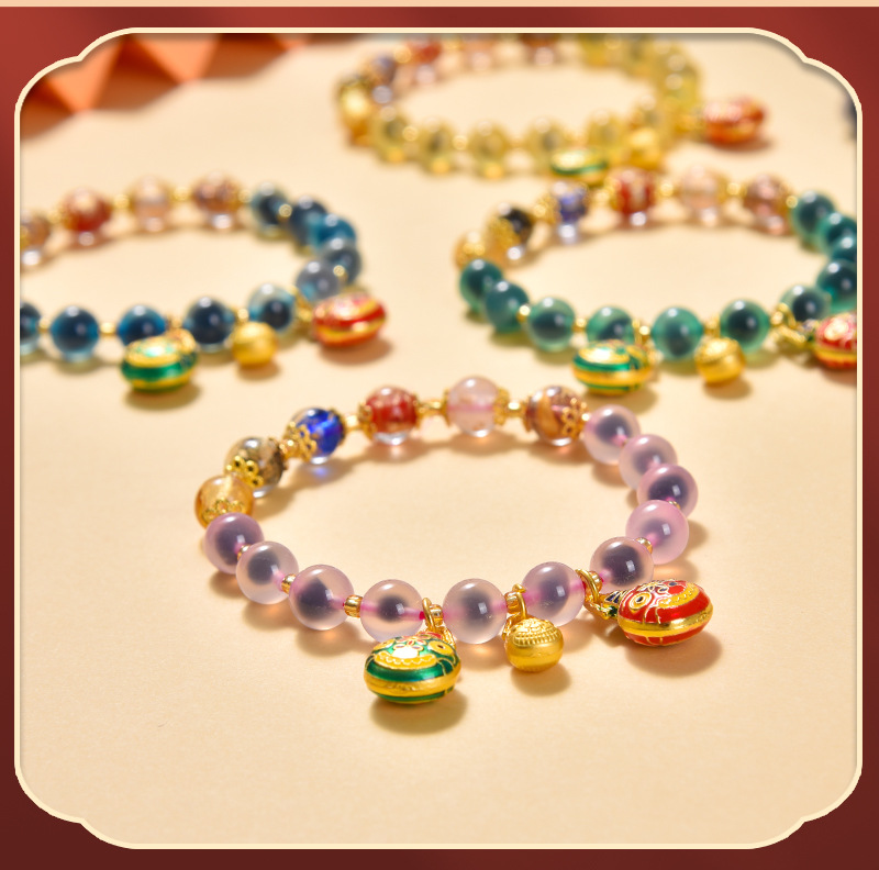 多宝金箔琉璃手串半糖吞金兽蓝白色糖心玛瑙转手链女水晶饰品佛珠文玩手串文玩手串琉璃手串手串情侣详情3