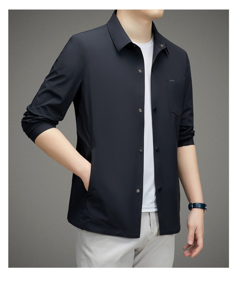 2023夏新款单排扣无痕夹克外套男士免烫纯色薄款休闲潮流开衫上衣详情14