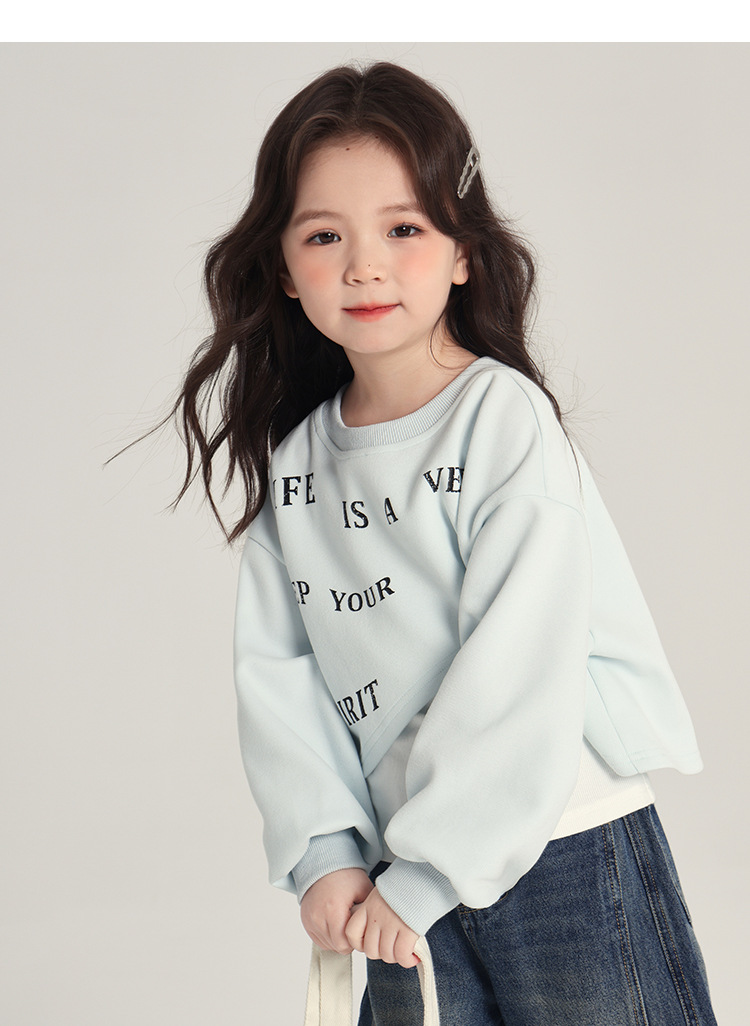 春装上新女童短款不规则上衣2025春季新款儿童百搭休闲假两件卫衣详情16