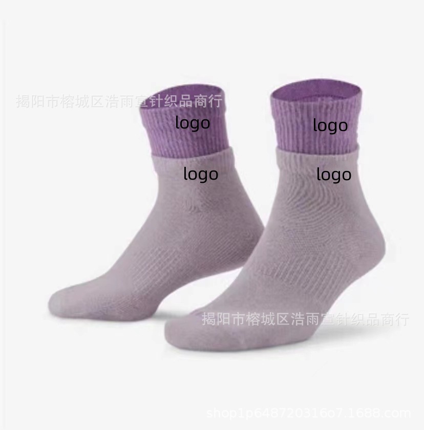 苏万耐剋斯特拼接假两件双层袜子棉袜中长筒男女袜毛巾底运动批发详情26