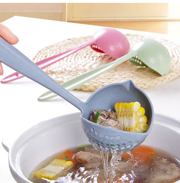 Cross-border wheat straw two-in-one household kitchen soup spoon, long-handled strainer, filter screen tableware, hot pot spoon, scooping spoon pic 3