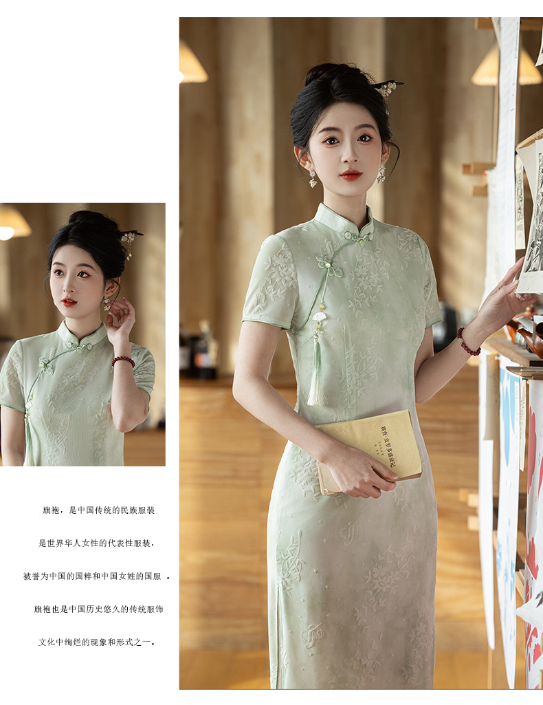 国潮风斜襟盘扣改良旗袍连衣裙女夏季复古素雅年轻款气质名媛裙子详情15