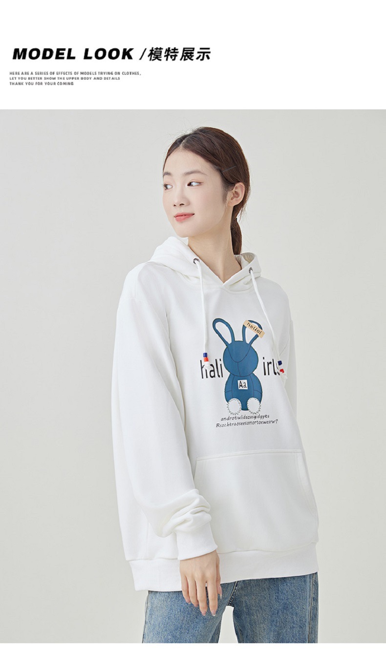A trendy Korean-style hooded sweatshirt for women in the autumn of 2023, featuring a cartoon rabbit loose and versatile large-sized long-sleeved coat pic 13
