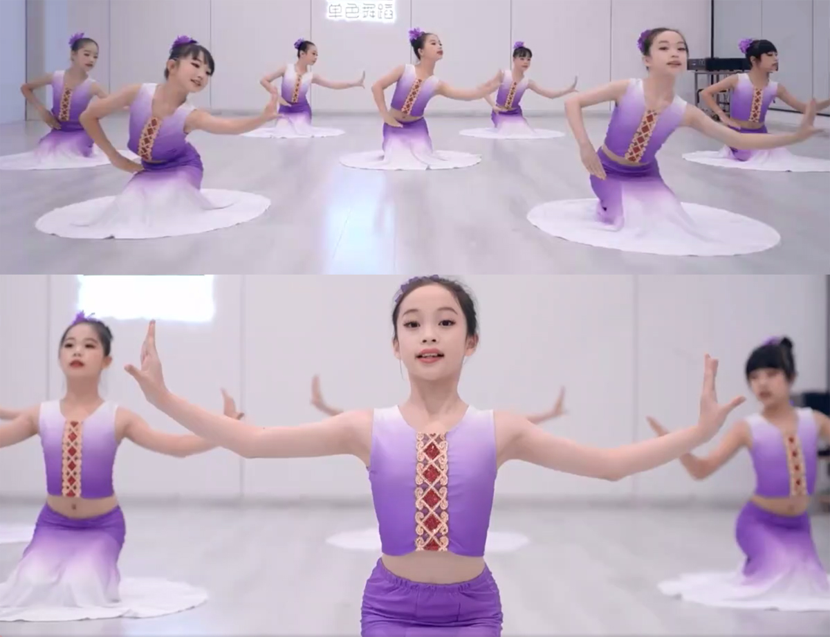 儿童傣族花儿舞蹈演出服装孔雀舞表演服艺考渐变修身鱼尾裙女童详情60