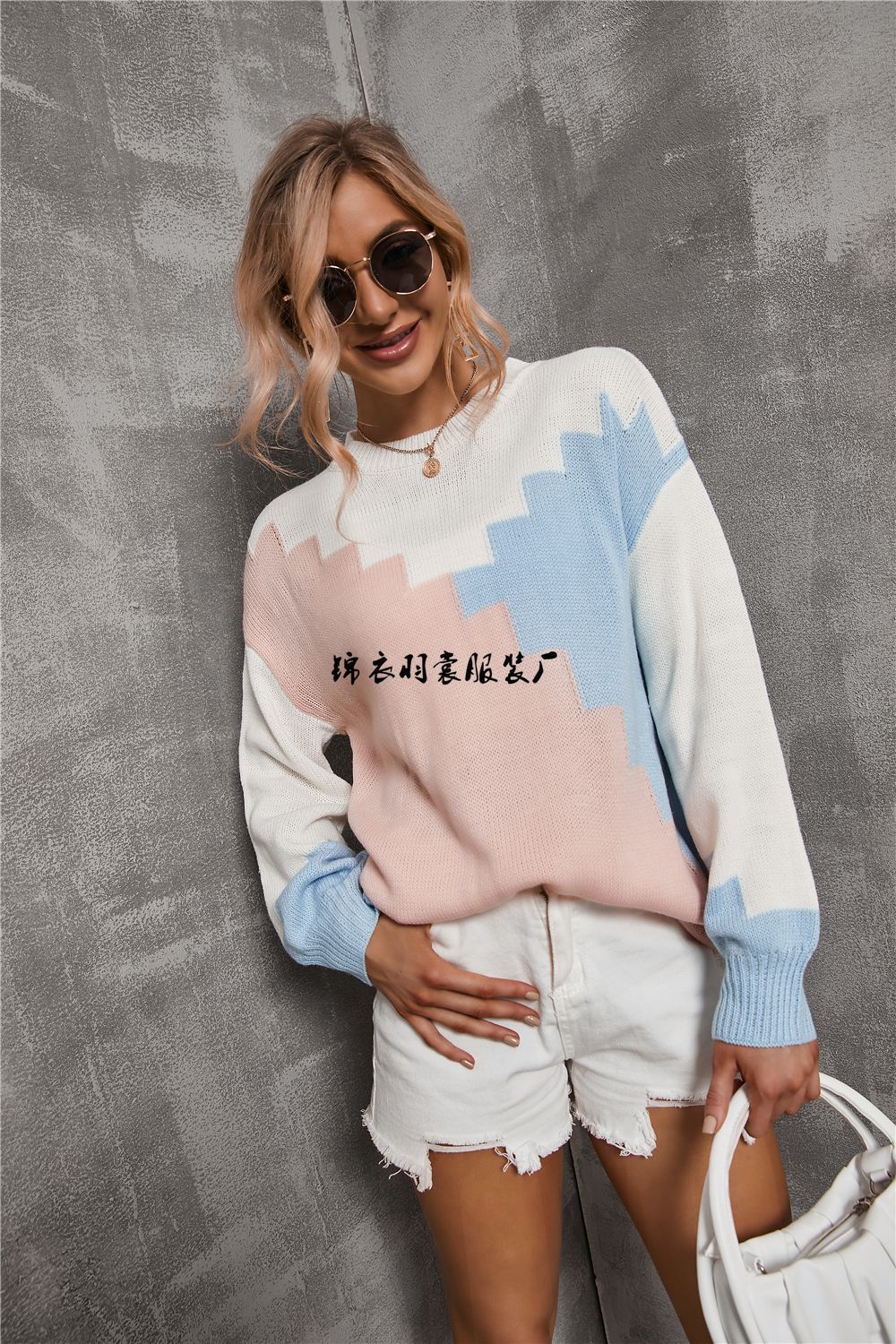New Spring collection for 2025: European and American foreign trade fashion and individuality, patchwork round neck, large size loose knitted sweater, long-sleeved sweater for women pic 21