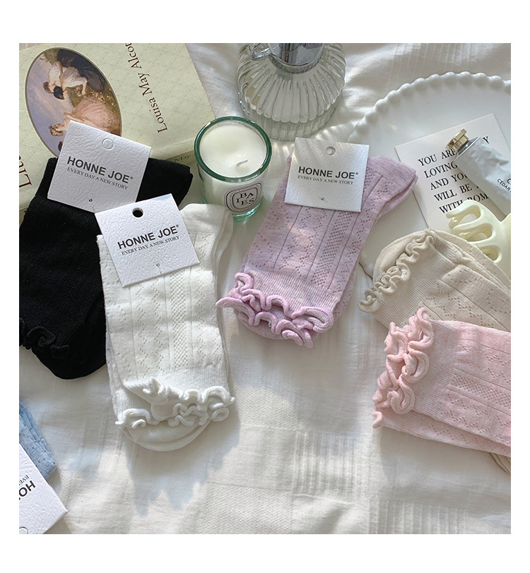 袜子女中筒袜ins潮春秋季薄款日系甜美可爱木耳边长袜夏天堆堆袜详情1