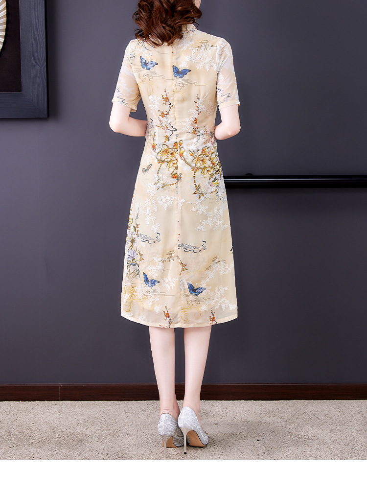 中国风低领改良旗袍女2022新款汉服连衣裙高档收腰显瘦中长款裙子详情17