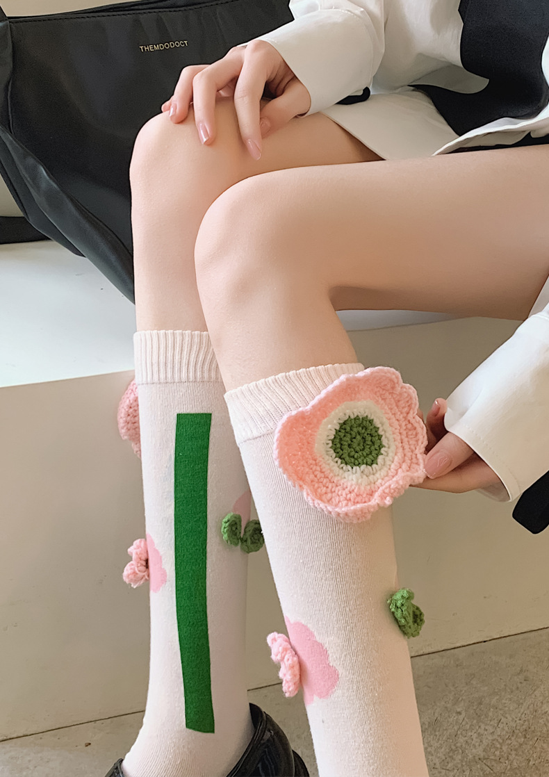 ins Trendy and niche three-dimensional flower Socks 2022 New Style Popular design long socks Japanese-style jk mid-calf socks pic 6