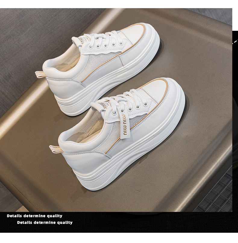 头层牛皮小个子内增高小白鞋松糕厚底运动鞋夏季网面透气休闲女鞋详情12