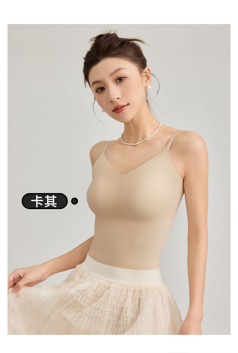 V领无痕吊带背心一体式固定杯带胸垫无钢圈亲肤透气可调节肩带女详情16