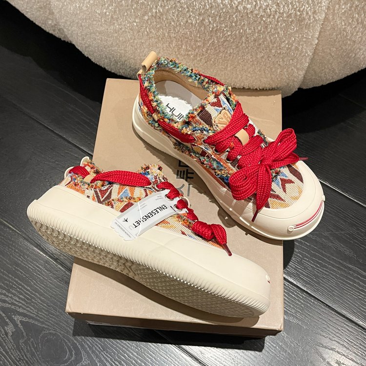 小众设计拼色帆布鞋女厚底休闲板鞋2023年新款春秋季韩版丑萌女鞋详情14