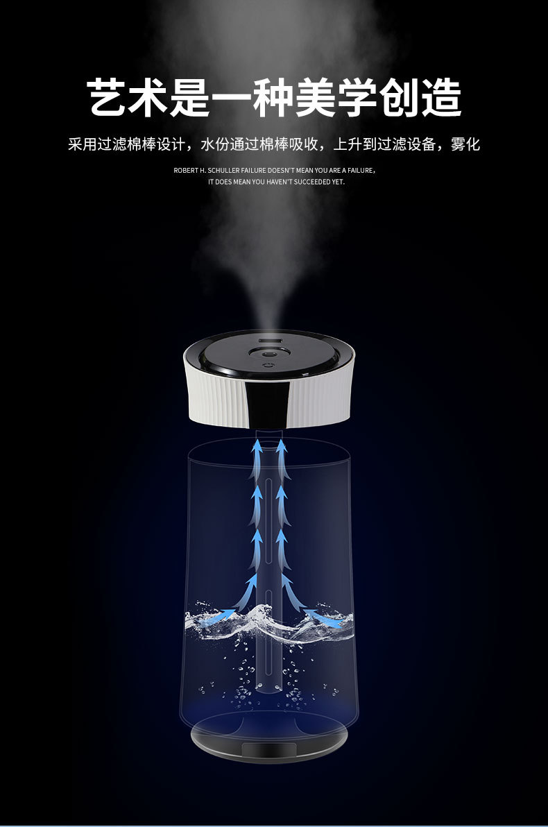 跨境现货小型家用卧室静音大喷雾USB加湿器办公室桌面加精油香薰详情5