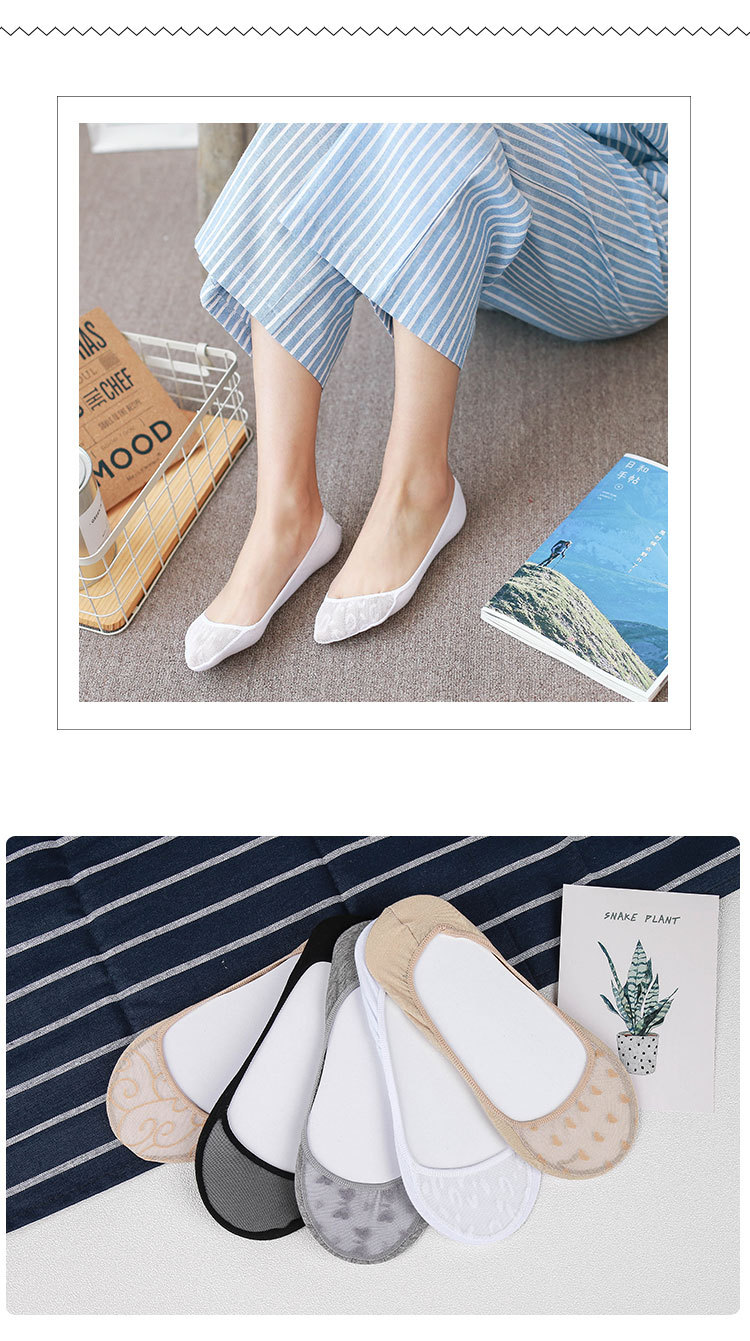 Primavera verano nuevo estilo simple transpirable mujer invisible calcetines shushi borde de malla fina invisible mujer calcetines fabricante al por mayor pic 3