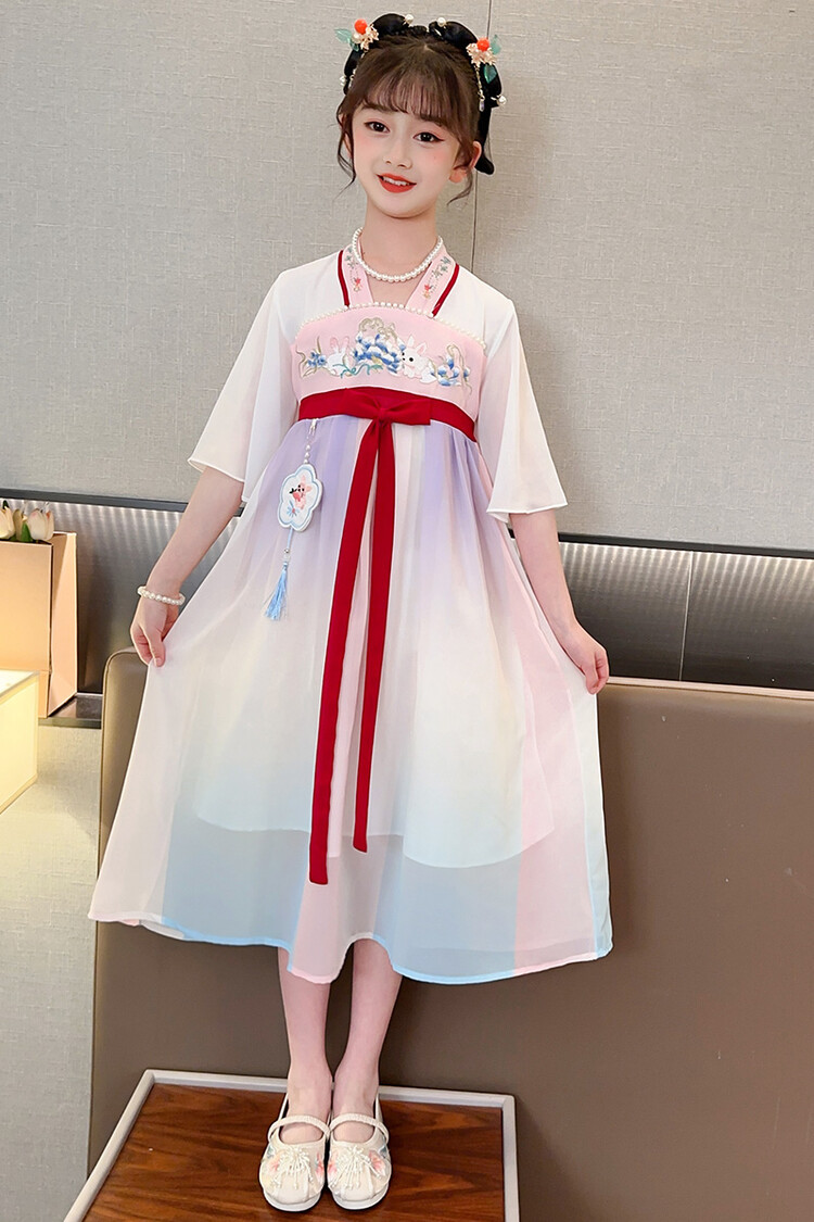 汉服女童春薄款中国风襦裙连衣裙古装超仙春季小女孩儿童唐装批发详情8