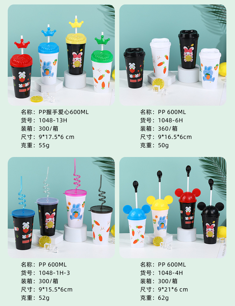 跨境热销可爱米奇吸管水杯卡通高颜值塑料水杯家用儿童塑料杯现货详情3
