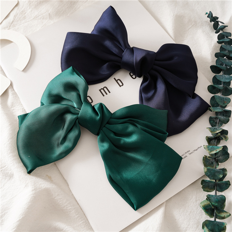 日韩超大双层品绸缎面料大蝴蝶结发夹女韩国布艺弹簧夹三态发饰详情8