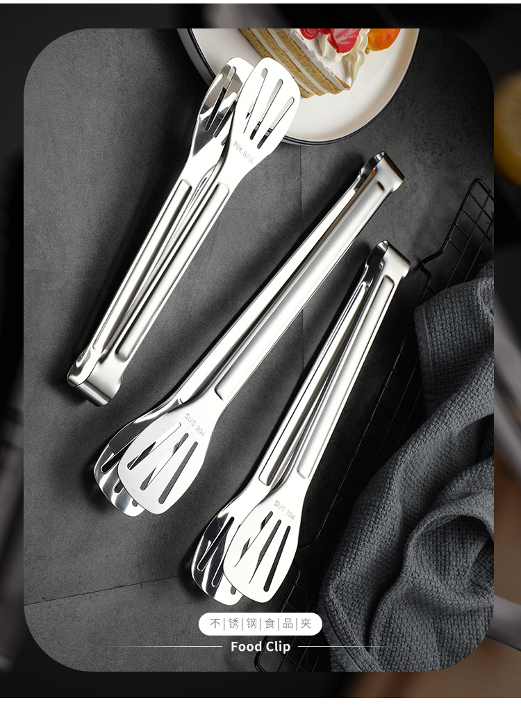 304 stainless steel food tongs, self-service fast food tongs, barbecue, baking bread, grilled meat, fried steak food tongs, meal tongs pic 2