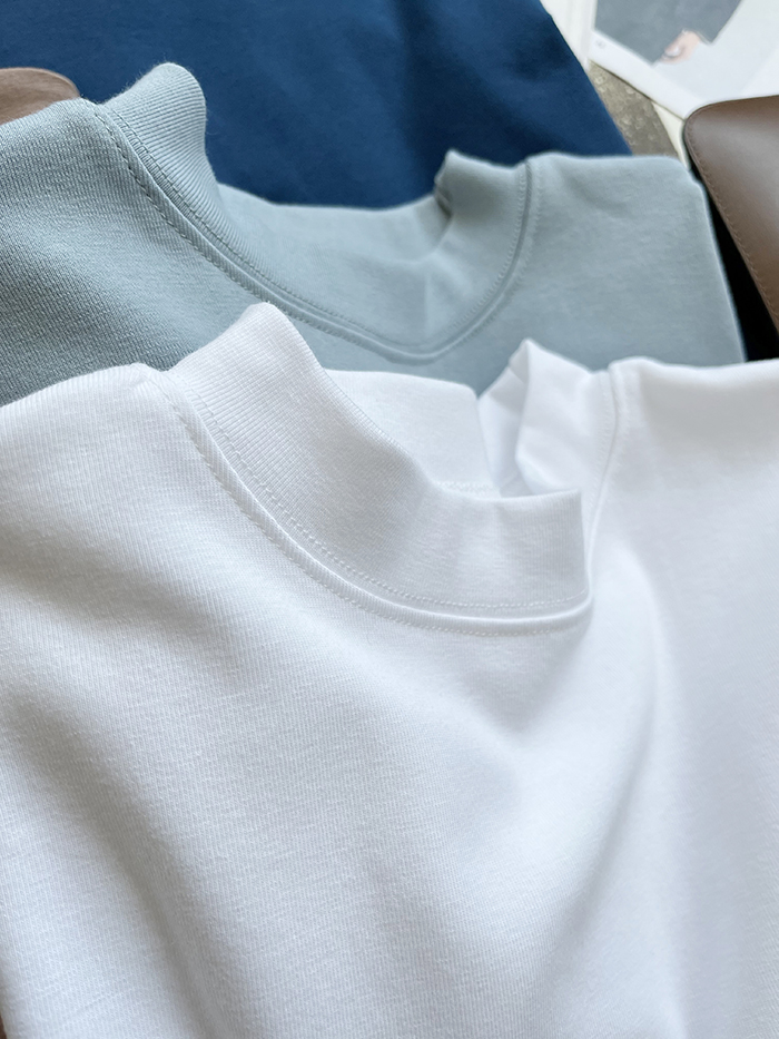 琪镌绘制半高领t恤女式春夏季新款宽松显瘦韩版简约半袖减龄棉质详情44