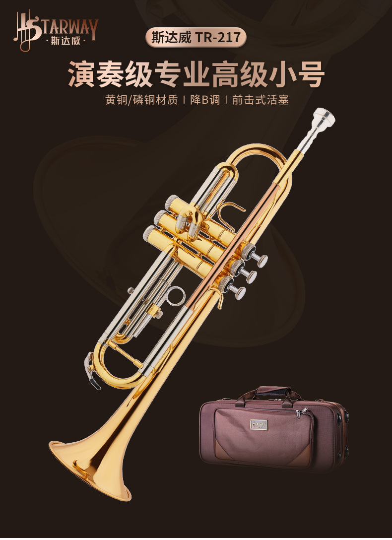 Starway斯达威黄铜小号专业演奏级降B调儿童成人管乐队乐器小号详情11