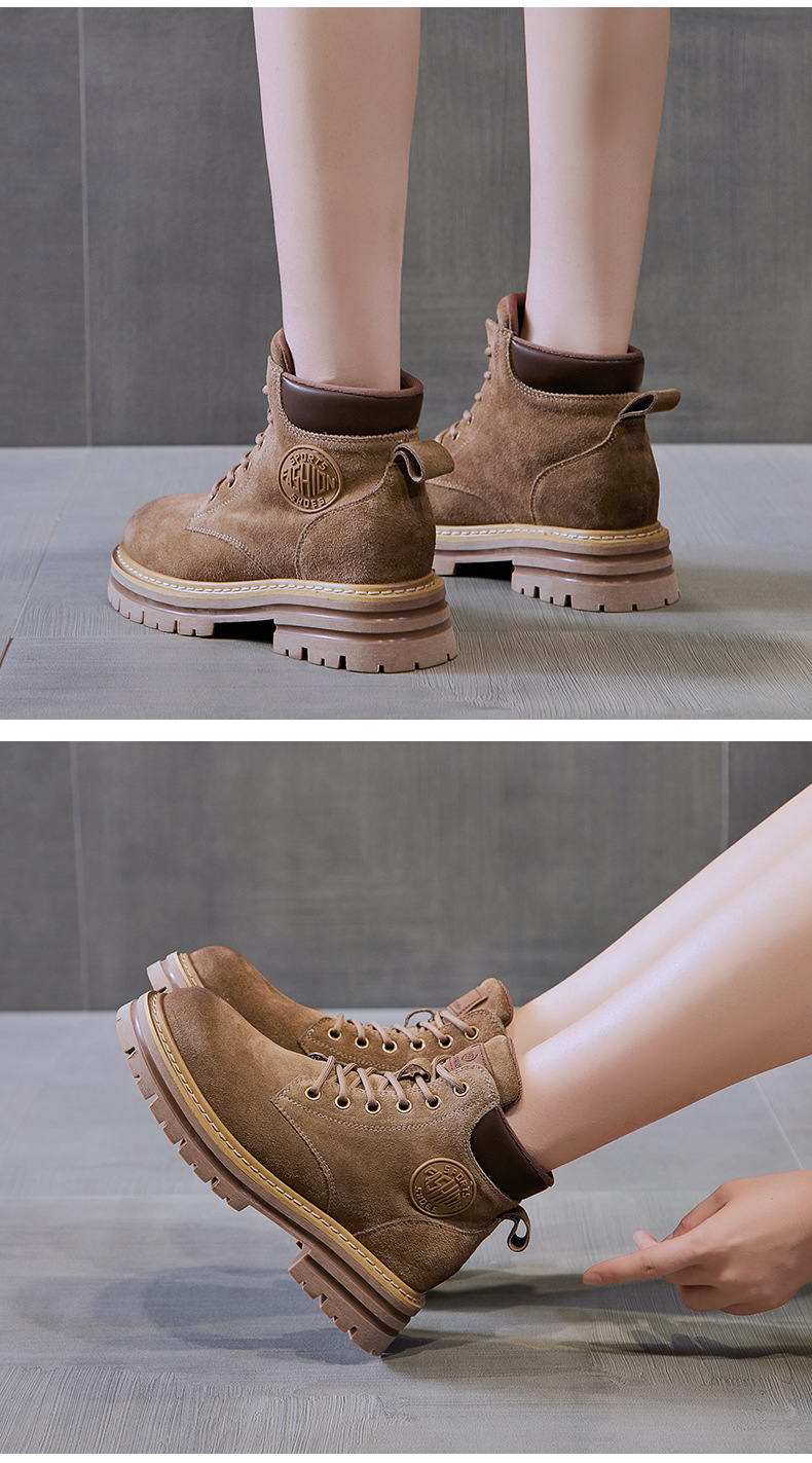 欧洲站马丁靴女2023秋季新款软皮软底复古女短靴牛反绒磨砂工装靴详情12