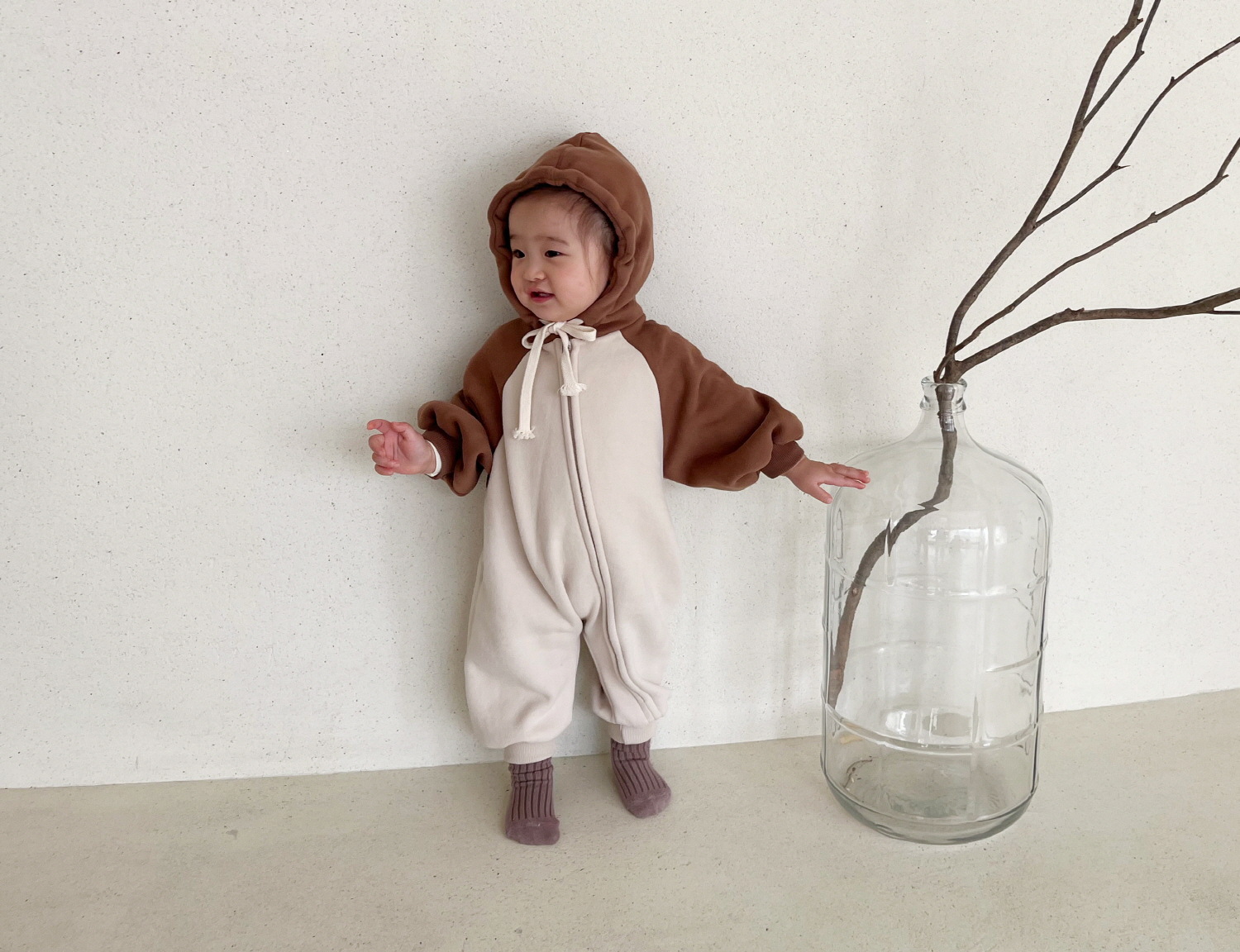 韩版男女童春秋季纯棉卫衣连帽长爬ins新生儿休闲宽松连体衣爬服详情3