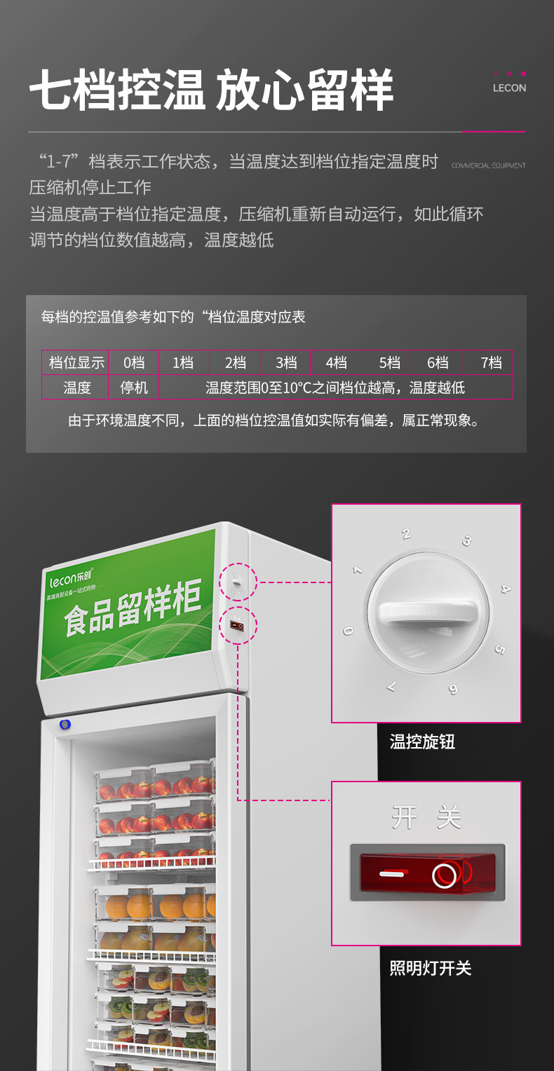 乐创商用食堂食品留样冰柜大容量冷藏保鲜冰箱单门带锁饭菜存储柜详情13