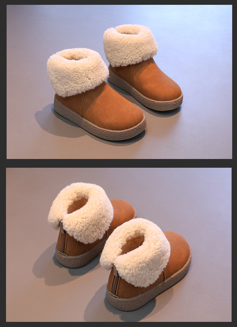 女童雪地靴儿童保暖鞋2024冬季新款毛毛翻边雪地棉中大童加绒短靴详情11