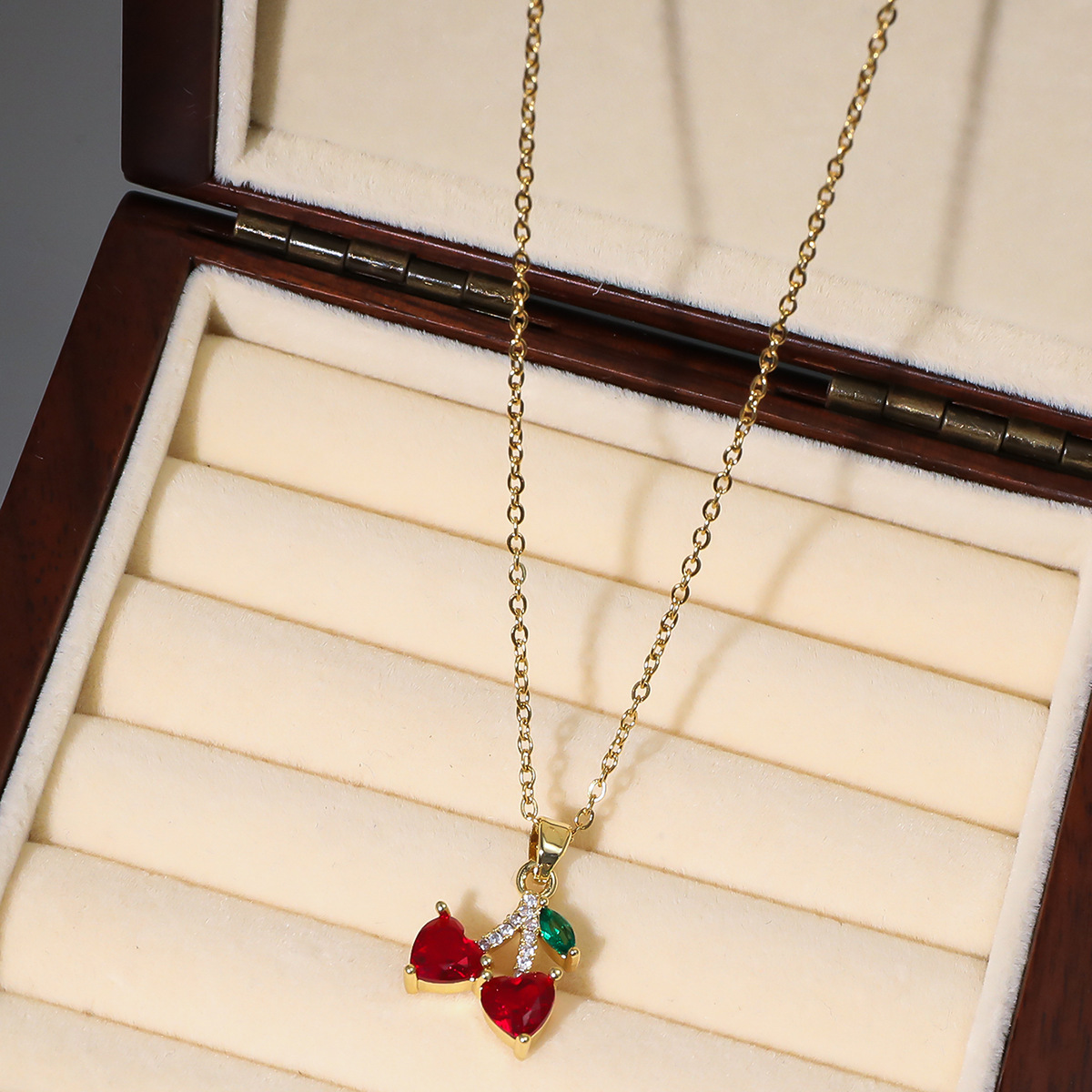 This is a unique new design pendant with a Japanese and Korean style, featuring cherry fruits and zircon. It is a stylish titanium steel necklace pic 55