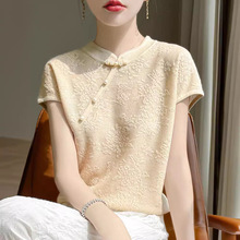 夏季新款仿真丝缎面网纱拼接圆领显瘦短袖T恤上衣女桑蚕丝百搭潮详情3