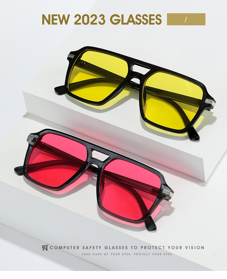 2023新款简约欧美经典外贸方框双梁太阳镜男女士百搭修脸时尚墨镜详情1