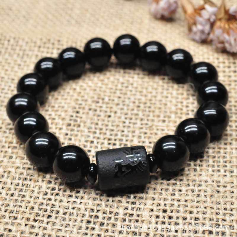 Wholesale imitation crystal obsidian single-loop bracelets, frosted dragon and phoenix bucket beads, couple bracelets for men and women, and Buddhist prayer beads pic 8