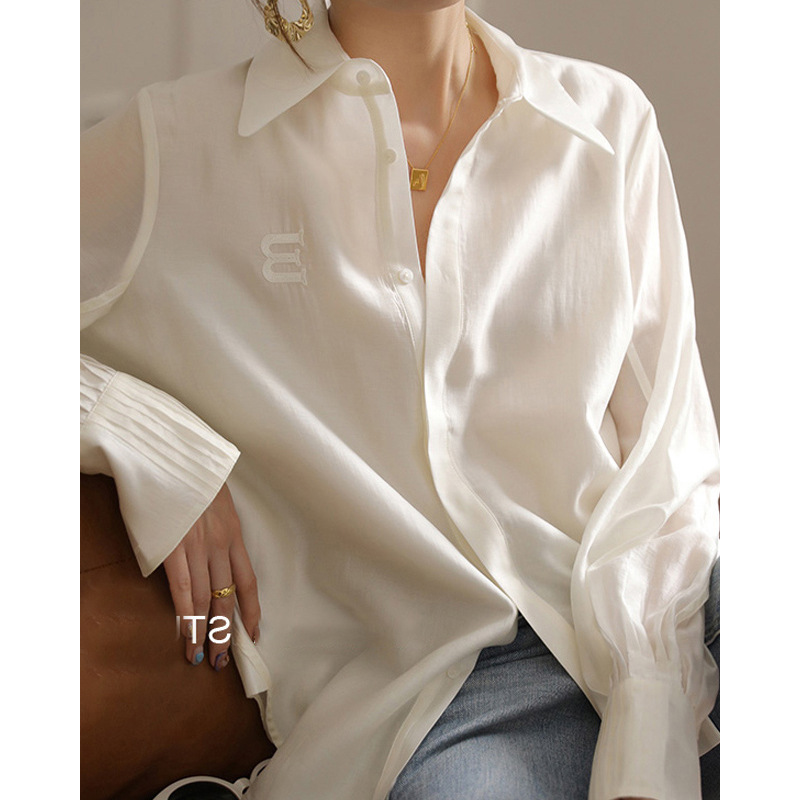 French white shirt for women 2023 Spring and Autumn, a unique and distinctive chiffon shirt and Tencel top pic 15