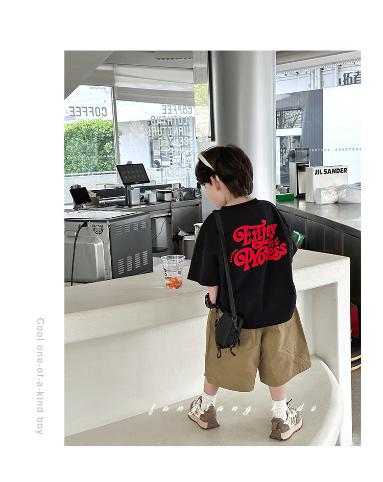 Boys' short-sleeved T-shirt, children's summer wear 2024 new style baby letter printed half-sleeved top, little boy's stylish and trendy T-shirt pic 26