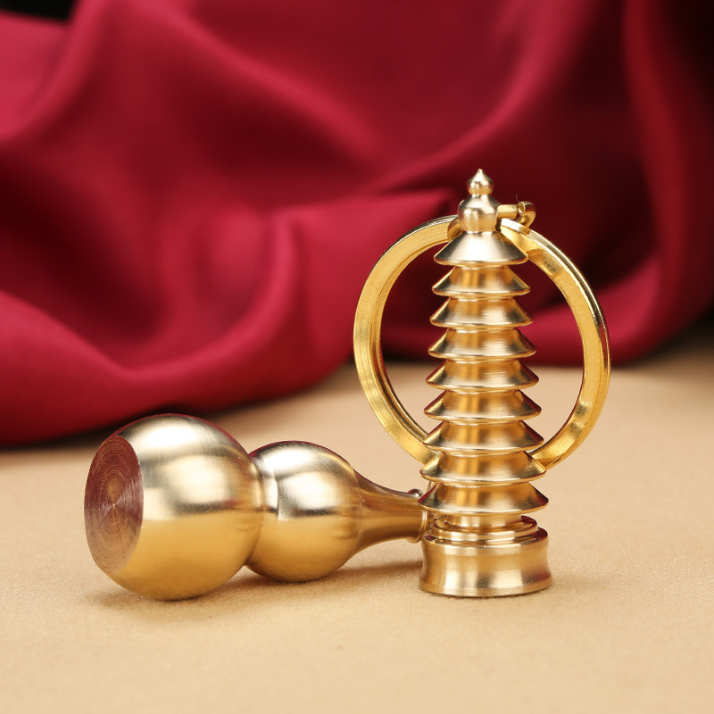 Brass open cinnabar bottle gourd keychain copper ring Wenchang Pagoda keychain small pendant wholesale pic 7