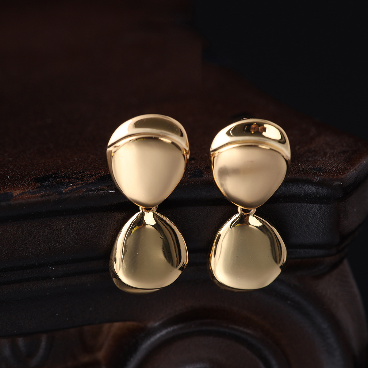 中古vintage复古风高级感气质小清新时尚个性百搭小众亮金色耳饰详情3