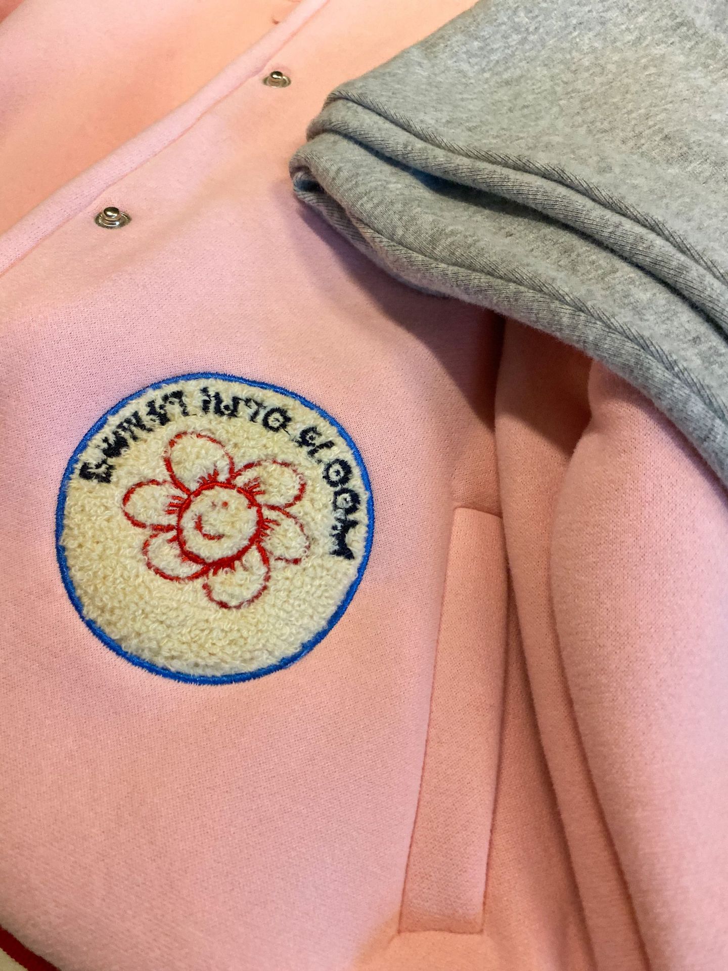 TCkids2022AW Autumn/Winter Edition fleece thickened embroidered label pink baseball jacket pic 7