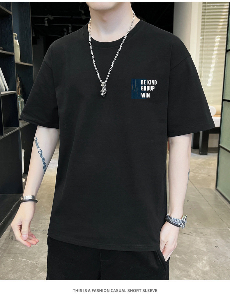 Short-sleeved T-shirt for men, 2022 Summer new Korean style trendy ins loose T-shirt, mid-sleeved cotton trendy brand, large size pic 76
