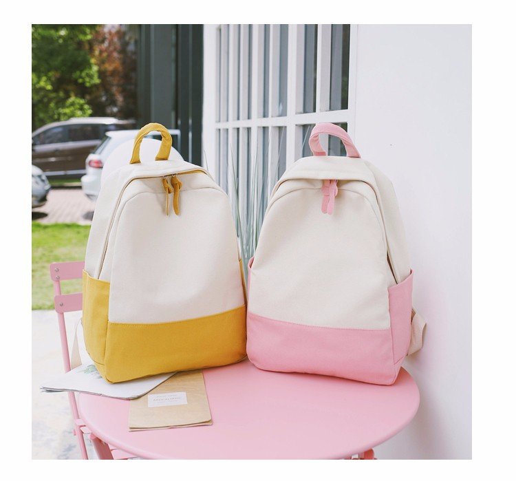 Factory wholesale of college-style, fresh, artistic, simple and versatile canvas backpacks, color-matched schoolbags for middle school best friends pic 31