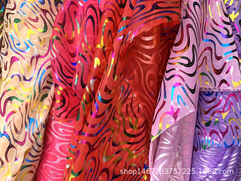 Wholesale of national trend polyester rainbow striped gauze fabric for headwear, hair accessories, headscarves, bags, packaging, Christmas gifts, toys, and gauze pic 7
