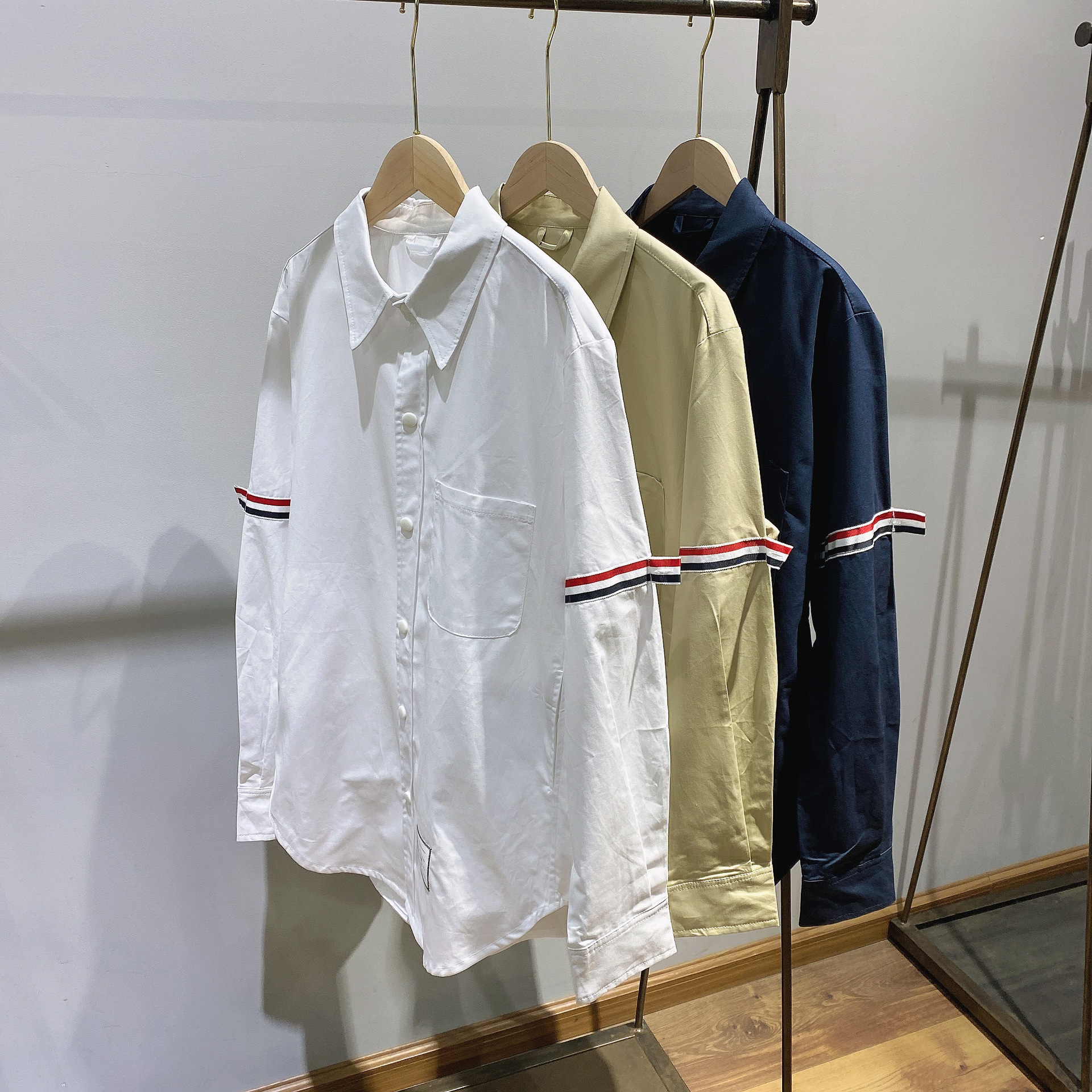 TB casual trendy brand poplin slim-fit solid white shirts for men and women, Oxford fabric shirts for women with long sleeves pic 132