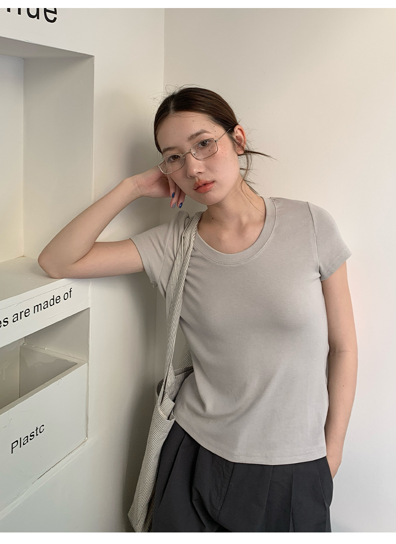 【11 Colors 】 Basic round-neck short-sleeved T-shirt for women 2025 Spring/Summer New simple and versatile solid color top T003 pic 35