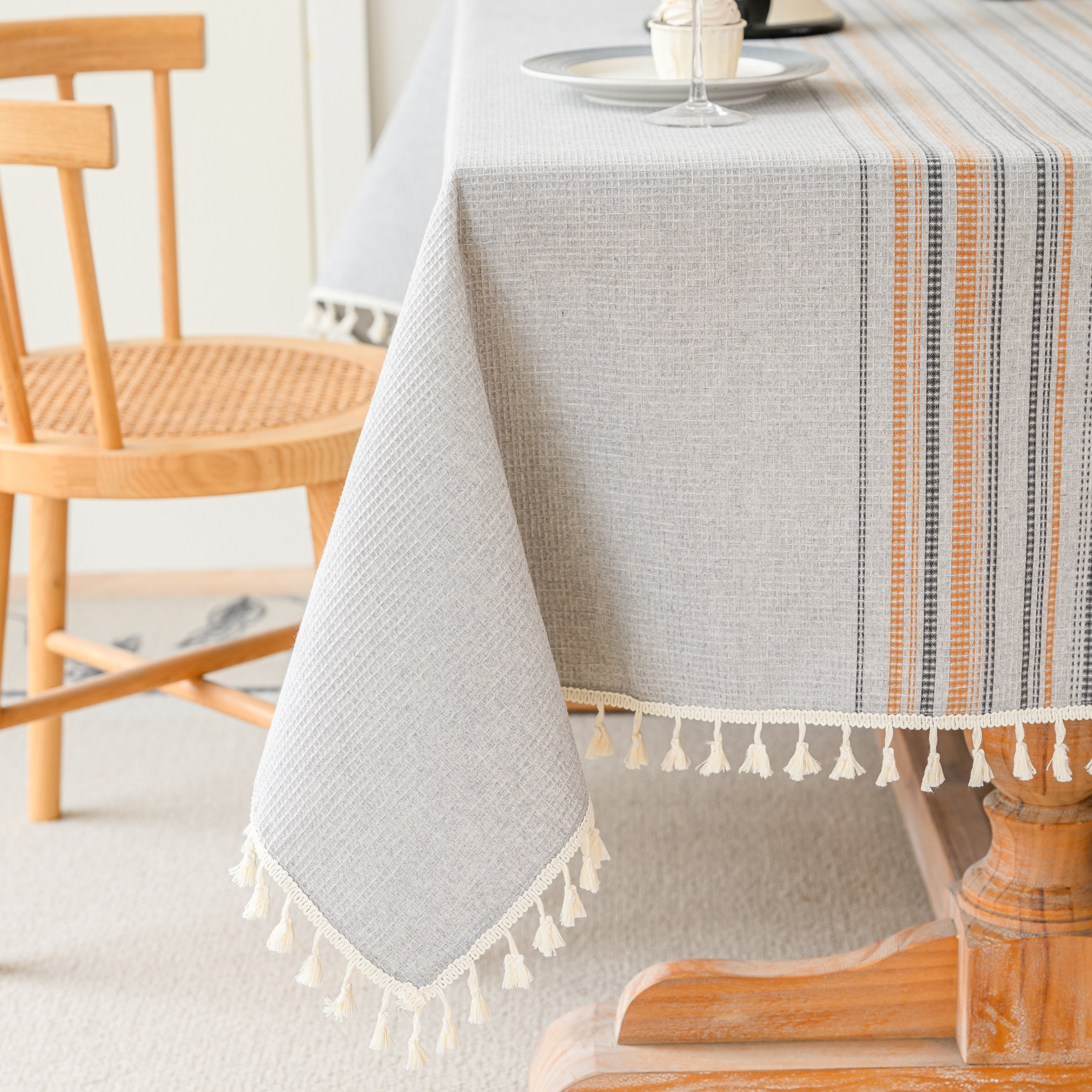 Wholesale of American-style country solid-color household rectangular table fabric, soft and breathable waffle striped coffee table cover fabric pic 40