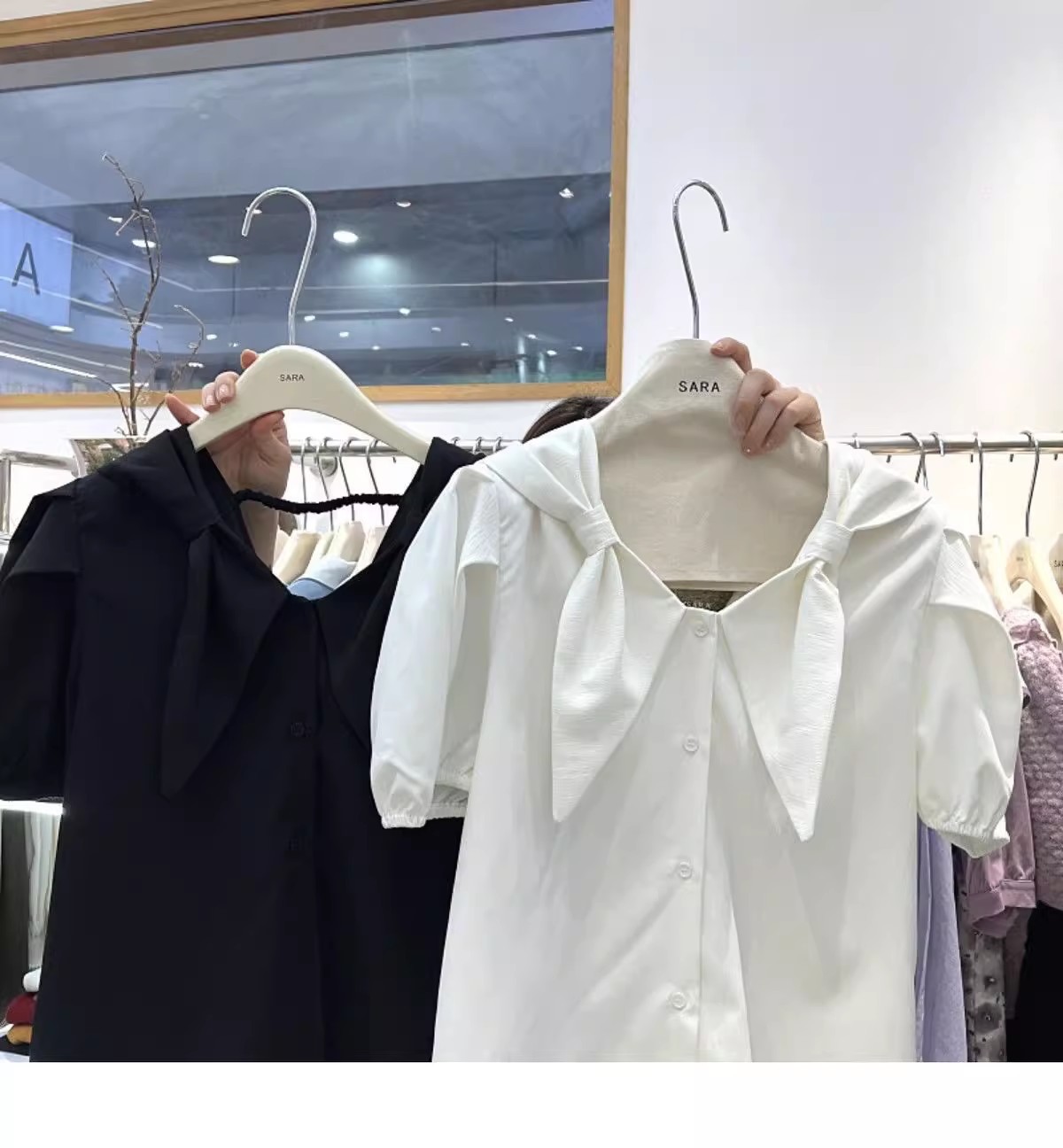 Summer new Korean-style sweet puffed-sleeve single-breasted V-neck school-style short-sleeved shirt for women pic 3